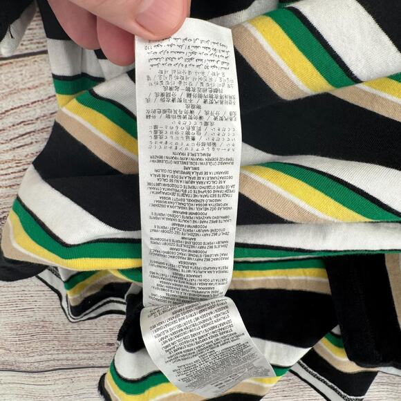 Guess Retro Striped Embroidered T-Shirt Men's Size Medium Black/Yellow/Green - Picture 13 of 14